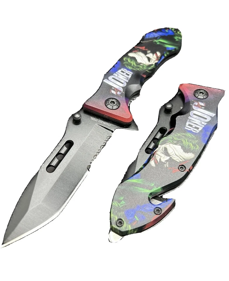 8.5" JokerTactical Spring Assisted Folding EDC Pocket Knife with Seatbelt Cutter - Image 2 of 4