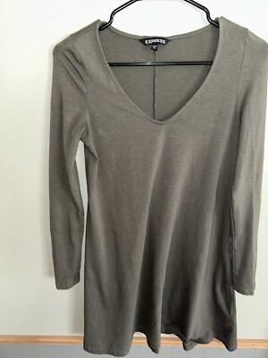 express t shirt dress Express Womens T Shirt Dress Green Stretch V Neck Long Sleeve Knit XS