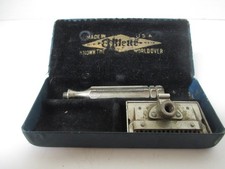 Antique Gillette Safety Razor with Blue Lined...