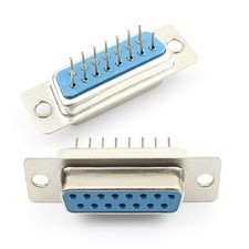 2Pcs D-SUB 15 Round Pin Female Straight Through Hole PCB Connector 2 Row DB15F