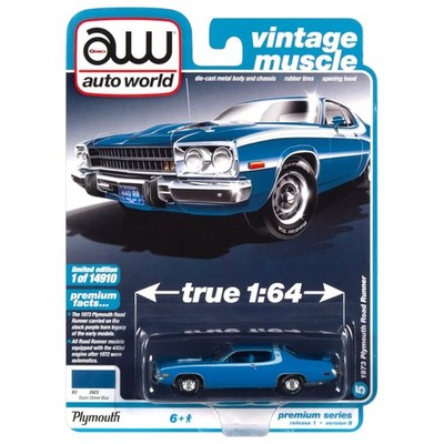 Auto World - 1973 Plymouth Road Runner, bassin street blue - AWSP096B