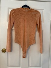 Out From Under Women  s Medium Velvet Orange Long Sleeve Bodysuit