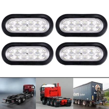 4X 6" Oval White 10 LED Trailer Truck Reverse Backup Tail Lights Clear Lens 12V