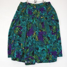Vtg Whimsical Boho Green Purple Paisley Floral Flowy Skirt Pull On Women 18/20