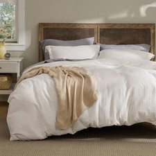 Luxury Waffle Duvet Cover Queen 90" x 90" 06 - Irovy White No Comforter