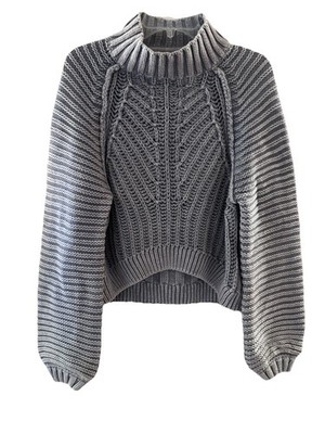 Free People Small Thick Knit Grey Cropped S chunky knit