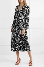 Rixo London Cindy Zebra Wrap Midi Dress Size XS Long Sleeve V Neck