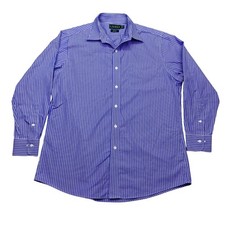 Lauren Ralph Lauren Men Slim Fit Non Iron Striped Dress Shirt Blue White Sz 16.5
