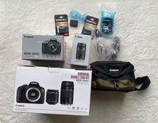 Canon EOS 2000D DSLR Camera Twin Lens Kit 18-55mm 75-300mm Bag 3 Battery