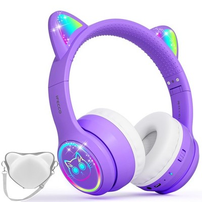 IFECCO Headphones with Microphone Light Up Cat Ear Bluetooth Wireless Headset...