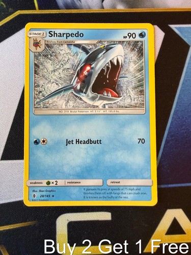 Sharpedo 28/145 Guardians Rising Rare Pokemon Near Mint