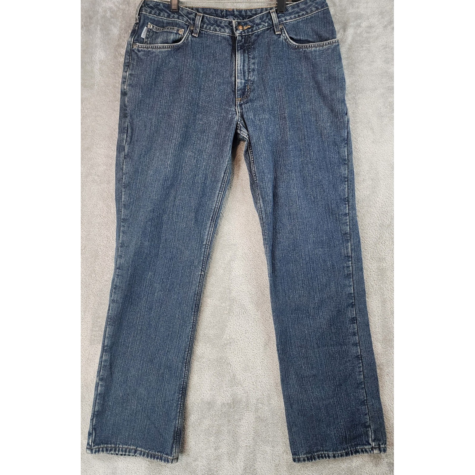 Carhartt Relaxed Fit Jeans Womens 14 x 34 Blue Denim Straight Leg WB022 ADT