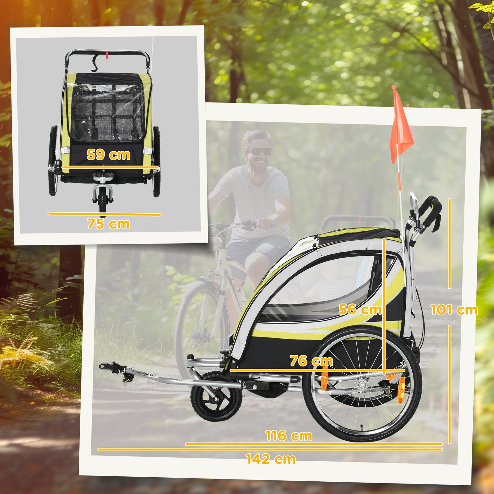Rimorchio per Bici e Passeggino 2 in 1 con Freno foto 3