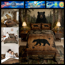 Rustic Wild Animal Comforter Set Full Size, 3pcs Vintage Cabin Bedding, Kids Roo
