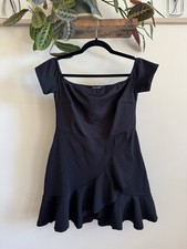 Nasty Gal "Show Me" Off-the-Shoulder Black Cocktail Wrap Mini Dress