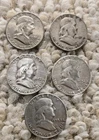 Franklin Half Dollars, Lot Of 5, 90% Silver US Coins 1951 1952 1954