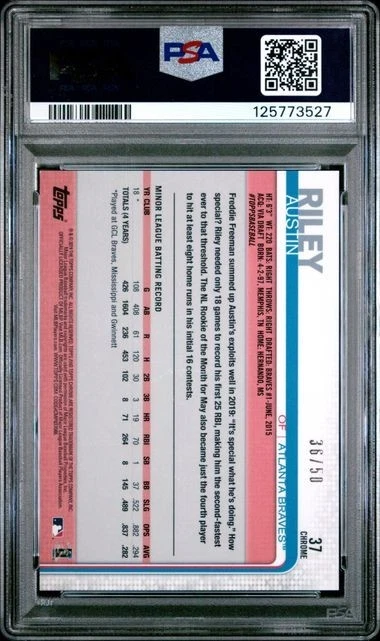 2019 Topps Chrome Card #37 Austin Riley Rookie Gold Refractor /50 Graded PSA 10 - Image 2 of 2