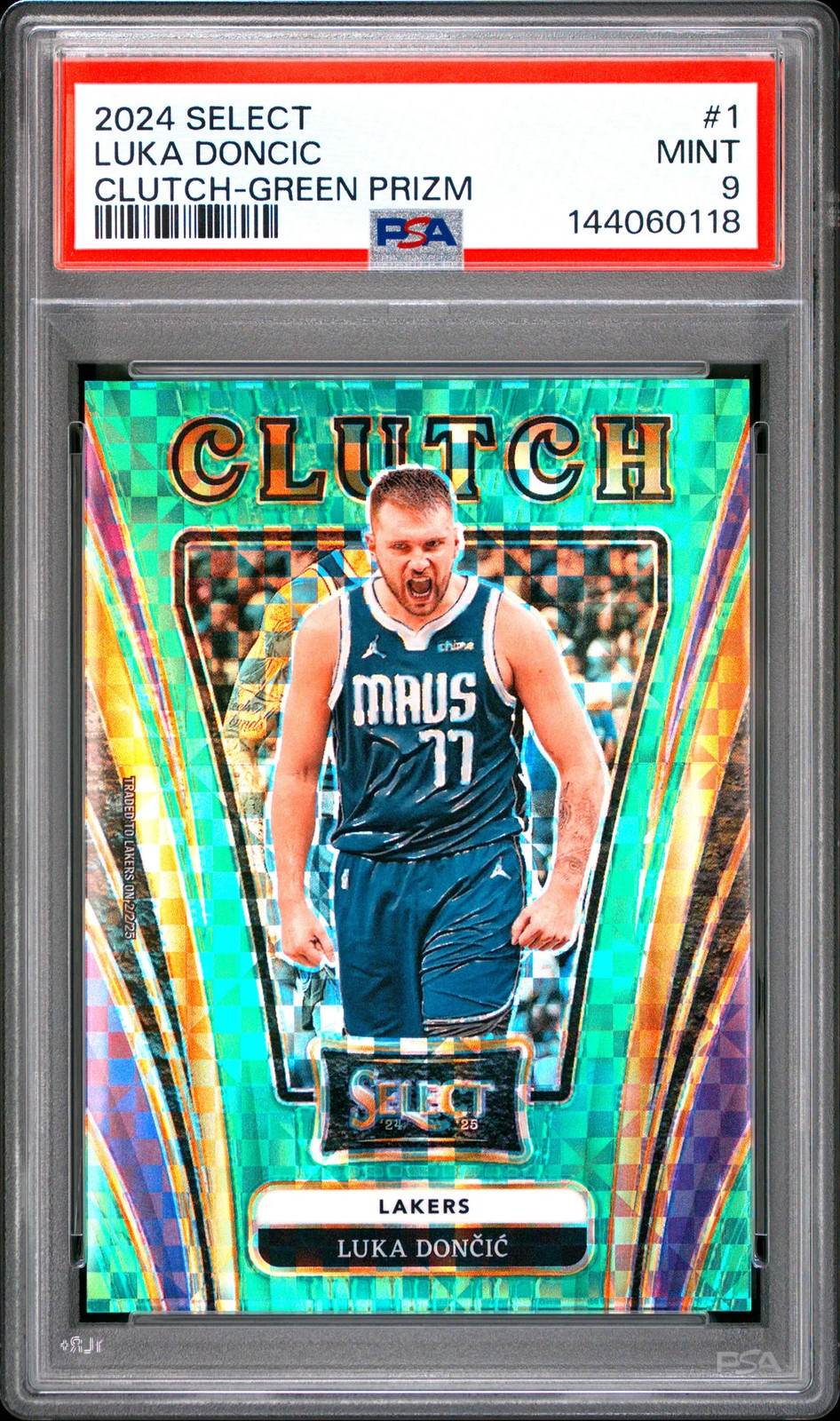 2024 Panini Select Clutch Luka Doncic Clutch-Green Prizm PSA 9