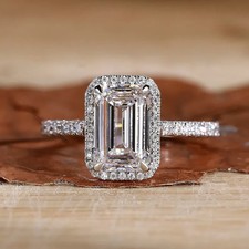 5.50 Ct Emerald Cut Classic White Diamond Lab Grown Engagement Ring Silver 925
