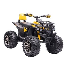 Aosom 12V Kids ATV Ride-On,Music,Headlights,Wide Wheels,Battery Powered,Yellow