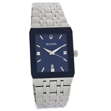 Bulova Quadra Men's Blue Dial Stainless Steel Quartz Watch 96D139