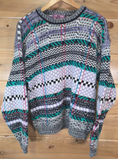 VTG Knit Sweater Sweatshirt Adult Large Multicolor 90s Stain