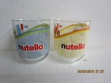 Nutella glasses 2 school glasses blue and yellow. 9cm high.