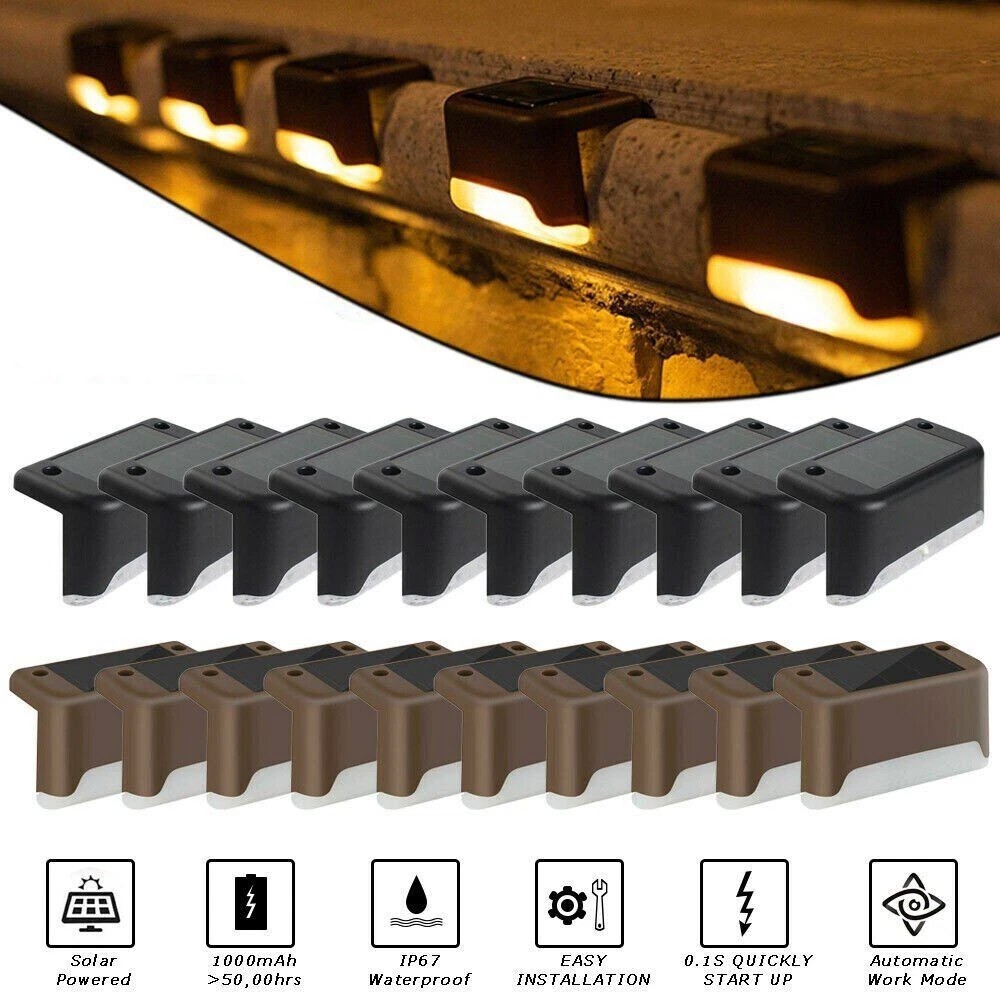 LED Solar Fence Lights Outdoor Garden Yard Waterproof Stairs Step Deck Xmas Lamp