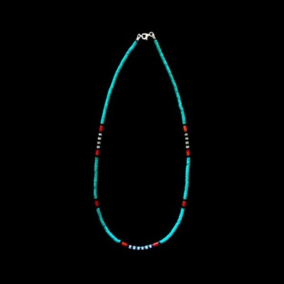 Native American Turquoise & Coral Heishi Necklace