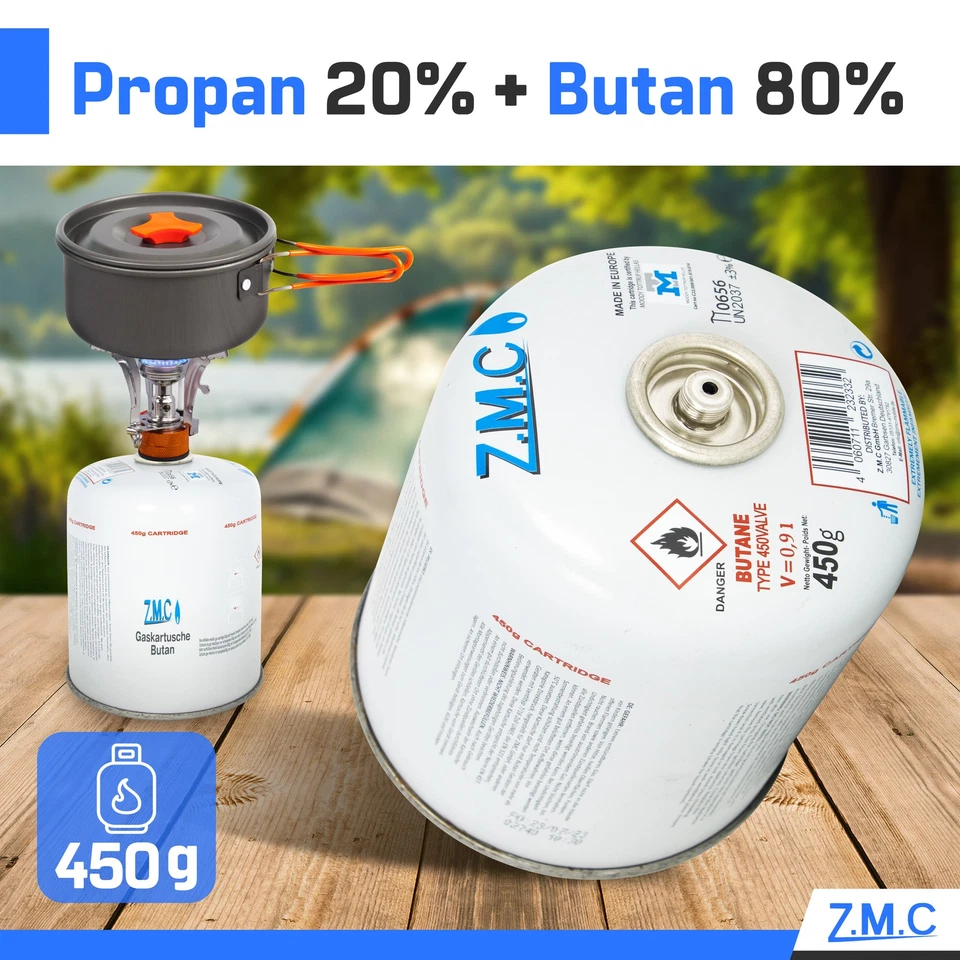 ZMC 12x Gaskartuschen 450g, 990ml Propan Butan Gas Schraubkartusche Eurogewinde - Bild 4 von 4