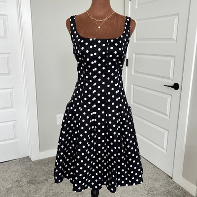 Chaps Classic Womens Preppy Black & White Polka Dot Fit & Flare Dress Size  8 | eBay