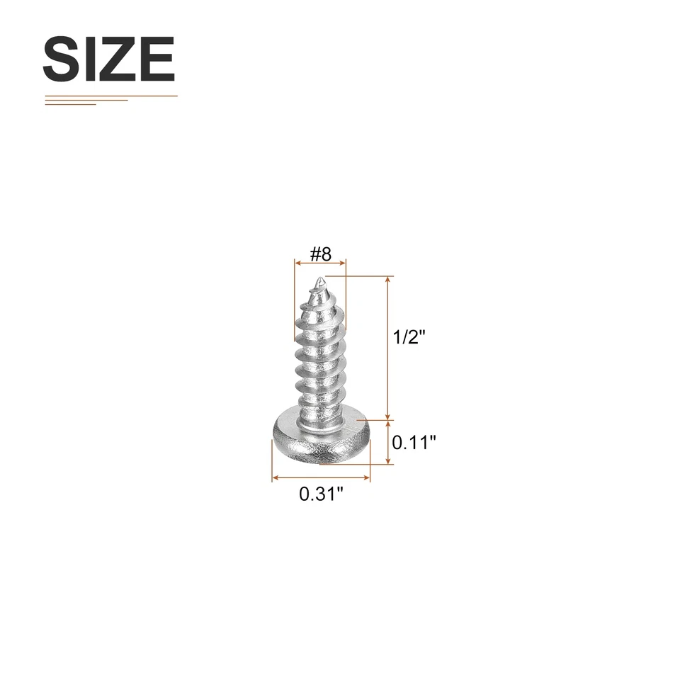 #8x1/2" Phillips Pan Head Self-tapping Screw - 200Pack - 304 Stainless Steel - Image 2 of 4