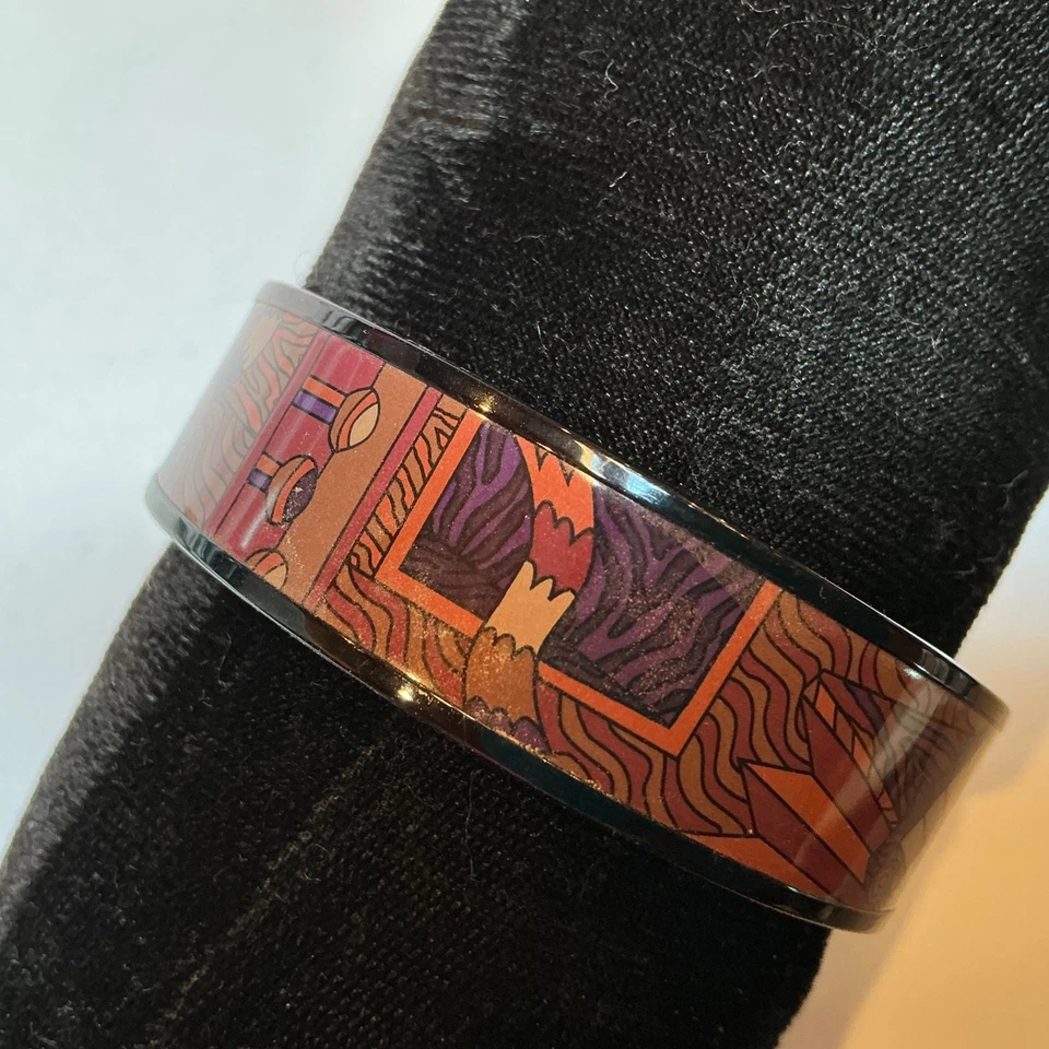Brazalete ancho HERMES esmalte PM 65 borde PVD negro, púrpura, negro, blanco Foto 3 de 4