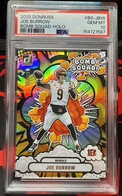 Joe Burrow 009/100 Jersey Match PSA 10 (POP 7) – 2025 Donruss Bomb Squad Holo