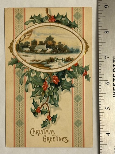1900s Embossed Holly Berry Postcard Christmas Greetings Germany Series No 1051 - Picture 5 of 5