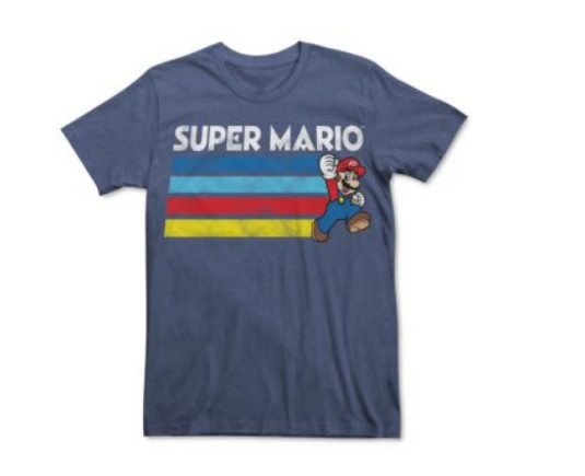 Super Mario Mens Running Retro Stripe T-Shirt Navy Blue MEDIUM 3890₽