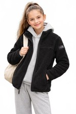 The North Face Girls M 10/12 Sherpa Fleece Jacket Black Full Zip Cozy Warm