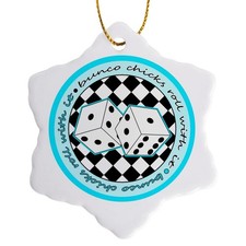 3dRose Bunco Chicks Roll with it Blue-Snowflake Ornament, Porcelain, 3-Inch