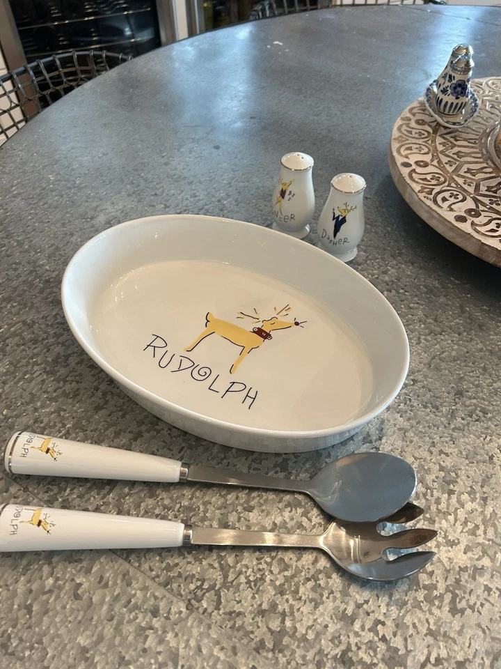 Pottery Barn Reindeer - Utensilios para servir Rudolph White - cuchara y tenedor. Foto 2 de 2