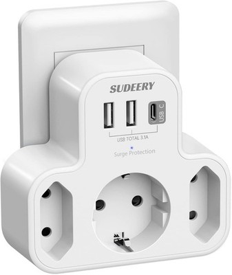 Doppelstecker für Steckdose, 3 Fach Mehrfachsteckdose Ohne Kabel mit 1 Typ-C