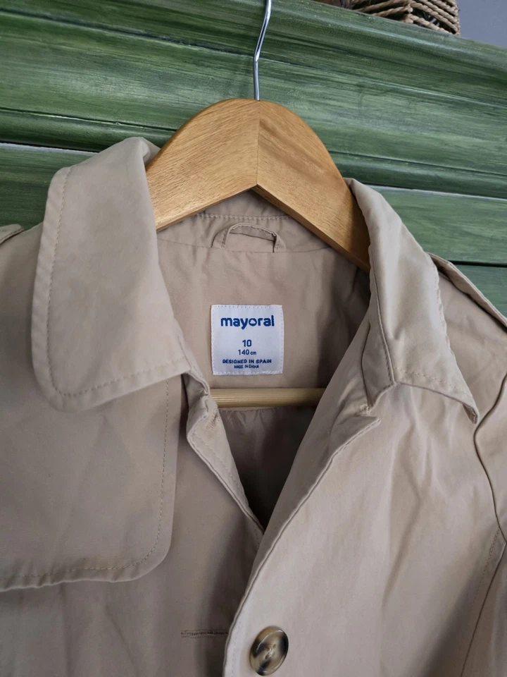 Girls Size 10 Mayoral Tan Colored Trench Coat With Belt And Pockets - Image 2 of 4