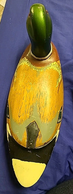 Wooden Hand Carved Decoy Duck Painted Glass Eye - Mallard Duck