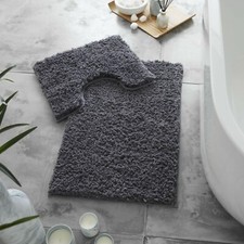 Image of 2 Piece Bath Mat Soft Ultra Plush Zero Twist Bathroom Rug Non Slip Pedestal Set