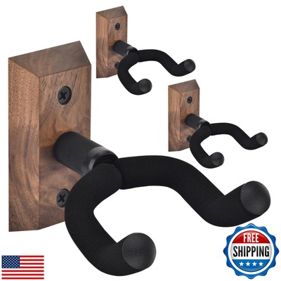 DOMMI Guitar Wall Mount 3 Pack, Wooden Guitar Hanger, Guitar Accessories Guit
