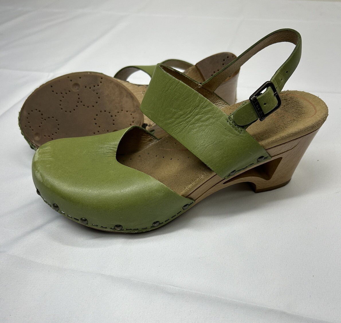Dansko Thea Green Slingback Mary Jane Clog Sandals Women's 39 US 8.5-9 Cut Out