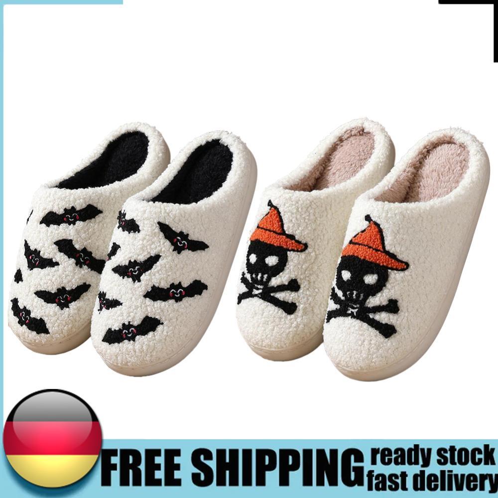 APL Halloween Bat Pirate Plush Slippers Closed Toe Slippers Comfortable for Winter