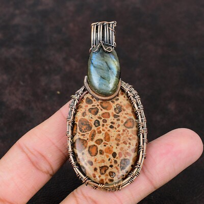Asteroid Jasper Jewelry Copper Gift For Bridesmaid Wire Wrapped Pendant 2.95''