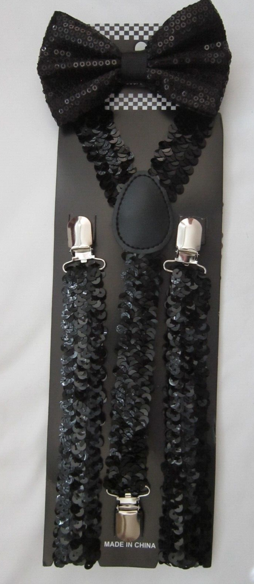 ⋈ Black Sequin Tuxedo Adjustable Bow tie And Black Sequin Adjustable