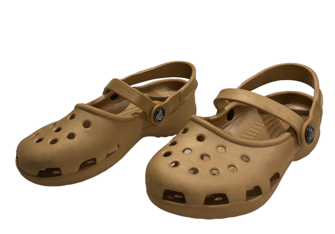 CROCS Karin Clogs Mary Jane Flats Gold Slip On Shoe Youth Girl's Sz 3 | eBay