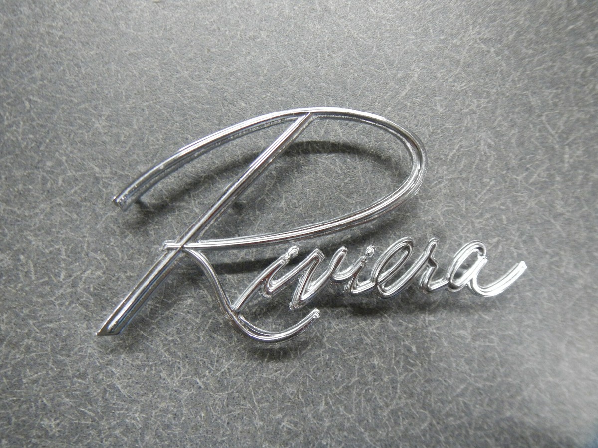 66 67 Buick Riviera Front Fender Scripts Emblem Pair w/ nuts